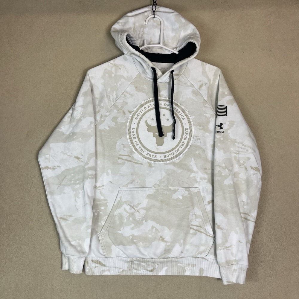 Under Armour Hoodie Mens M Khaki Camo Project Rock Veterans Day Pullover